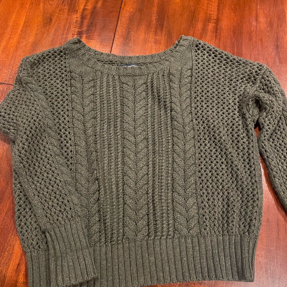 American Eagle Outfitters Dark Olive Cable Knit Sweater